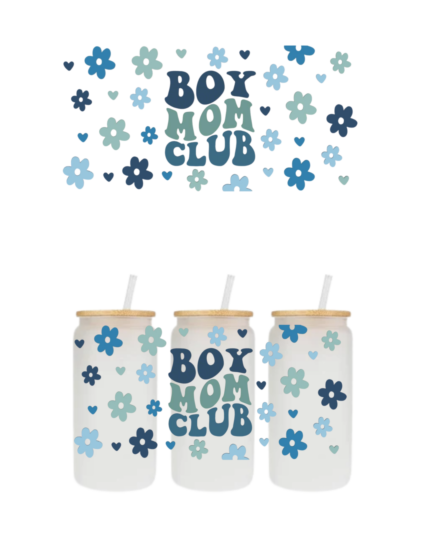 Boy Mom Frosted Glass Cup with Straw & Lid