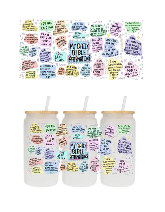 My Daily Bible Affirmations Frosted Glass Cup with Straw & Lid