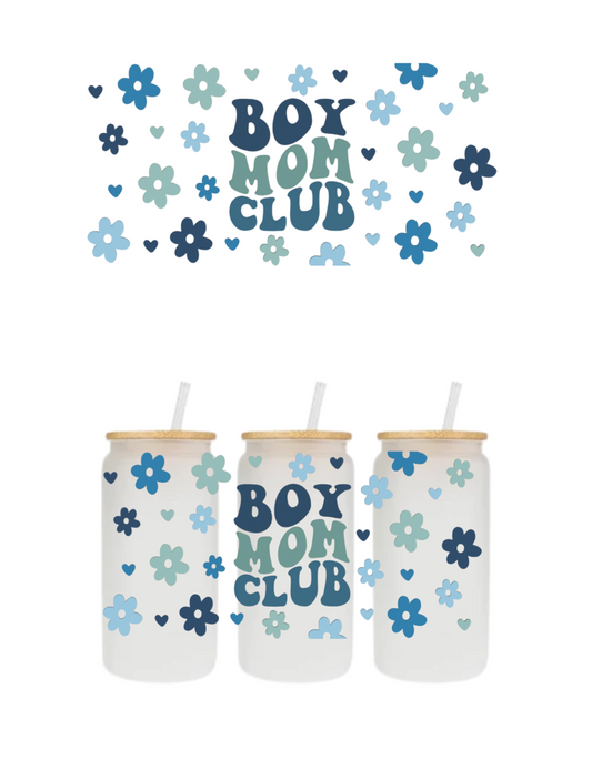 Boy Mom Frosted Glass Cup with Straw & Lid